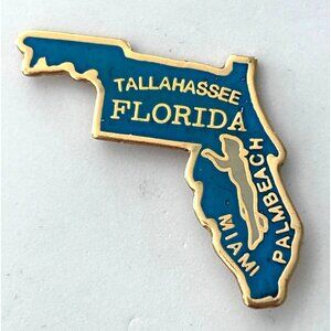Vintage Florida State Souvenir Enamel Lapel Pin Miami Palm Beach Tallahassee Map